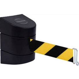 Warehouse Retractable Belt Barrier, 15' Blk/Yellow Belt, Rack Mount, Black Case