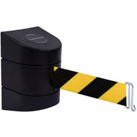Warehouse Retractable Belt Barrier, 24' Black/Yellow Belt, Rack Mount, Black Case