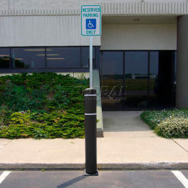52"H FlexBollard with 8'H Sign Post - Concrete Installation - Black Cover/White Tapes