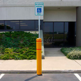 52"H FlexBollard with 8'H Sign Post - Concrete Installation - Yellow Cover/Red Tapes