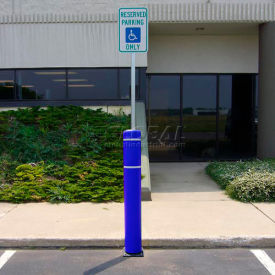 52"H FlexBollard with 8'H Sign Post - Natural Ground Installation - Blue Cover/White Tapes