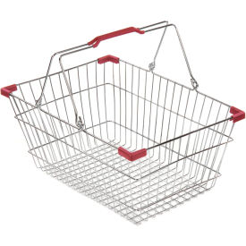 Wire Shopping Basket 30 Liter w/ Red Plastic Grips, Pack Qty of 20 Baskets