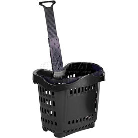 Plastic Rolling Shopping Basket 43 Liter Black, Pack Qty of 6