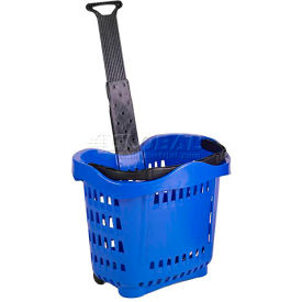 Plastic Rolling Shopping Basket 43 Liter Blue, Pack Qty of 6