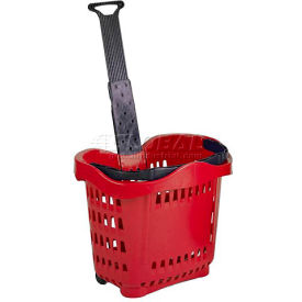 Plastic Rolling Shopping Basket 43 Liter Red, Pack Qty of 6