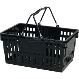 Black Plastic Shopping Basket 26 Liter with Plastic Grips and Wire Handle, Pack of 12