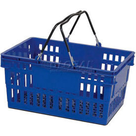 Blue Plastic Shopping Basket 26 Liter with Plastic Grips Wire Handle, Pack Qty of 12