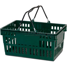 Green Plastic Shopping Basket 26 Liter with Plastic Grips Wire Handle, Pack Qty of 12