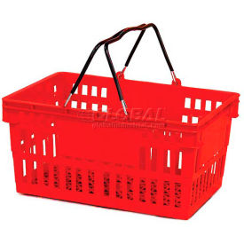 Red Plastic Shopping Basket 26 Liter w/ Plastic Grips Wire Handle, Pack Qty of 12