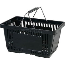 Black Plastic Shopping Basket 28 Liter with Plastic Grips Wire Handle, Pack Qty of 12