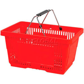 Red Plastic Shopping Basket 28 Liter with Plastic Grips and Wire Handle, Pack Qty of 12