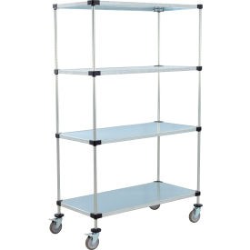 4 Shelf Truck, Galvanized, 36"W x 24"D x 69"H, Polyurethane Casters, 2 Brakes