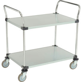 2 Shelf Utility Cart, Solid Galvanized, 36"W x 24"D x 39"H, Poly Casters,4 Swivel