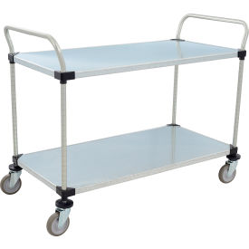 2 Shelf Utility Cart Solid Galvanized 48"W x 24"D x 39"H Poly Casters 4 Swivel