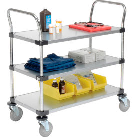 3 Shelf Utility Cart, Solid Galvanized, 36"W x 18"D x 39"H, Poly Casters, 4 Swivel