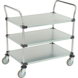 3 Shelf Utility Cart, Solid Galvanized, 36"W x 24"D x 39"H, Poly Casters,4 Swivel