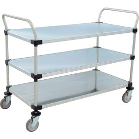 3 Shelf Utility Cart, Solid Galvanized, 48"W x 24"D x 39"H, Poly Casters, 4 Swivel