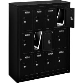 3-Tier 12 Door Locker w/ Key Lock, 28-1/2"Wx11-1/4"Dx38"H, Black, Assembled