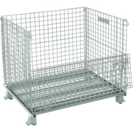 Folding Wire Container, 40"L x 32"W x 34-1/2"H, 3000 lb. Capacity, Gray