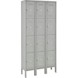 4-Tier 12 Door Box Locker, 36"W x 12"D x 78"H, Gray, Unassembled