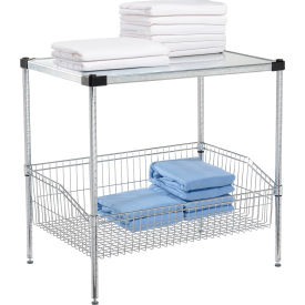2 Shelf, Chrome Basket Wire Shelving Unit, Solid Top Shelf, 36"W x 24"D x 34"H