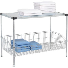 2 Shelf, Chrome Basket Wire Shelving Unit, Solid Top Shelf, 48"W x 18"D x 34"H