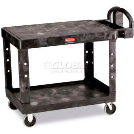 Plastic Flat Top Utility Cart, 2 Shelf, 44"Lx25"W, 5" Casters, Black
