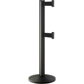 Retractable Dual Belt Barrier, 40" Black Wrinkle Post, 7' Black Belt