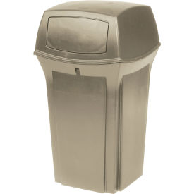 Plastic Square 2 Door Trash Can, 35 Gallon, Beige