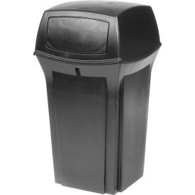 Plastic Square 2 Door Trash Can, 35 Gallon, Black
