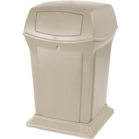 Plastic Square Trash Can, 2 Doors, 45 Gallon, Beige