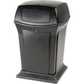 Plastic Square Trash Can, 2 Doors, 45 Gallon, Black