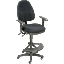 Work Stool With Arms - Fabric - 180° Footrest - Black