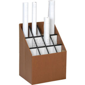 Blueprint File Roll Storage with 12 Compartment, 15"W x 12"D x 22"H, Brown