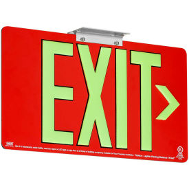 Exit Sign, Red Aluminum Face & Back with Photoluminescent Letters, Single Face