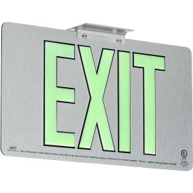 Exit Sign, Brushed Aluminum Face & Back w/Photoluminescent Letters, Double Face