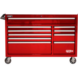 Pro II Series 54-1/2"W X 24-1/2"D X 39"H 10 Drawer Red Roller Tool Cabinet