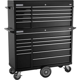 FMPro 54"W x 20-1/4"D x 66-3/4"H 21 Drawer Black Chest & Roller Cabinet Combo