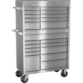 FMPro All Stainless 41"Wx20"Dx66-1/8"H 21 Drawer Chest & Roller Cabinet Combo