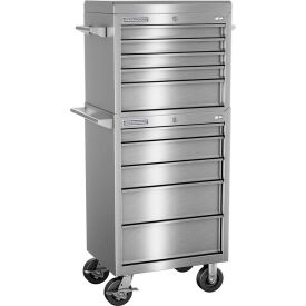 FMPro All Stainless 27"Wx20"Dx66-1/8"H 10 Drawer Chest & Roller Cabinet Combo
