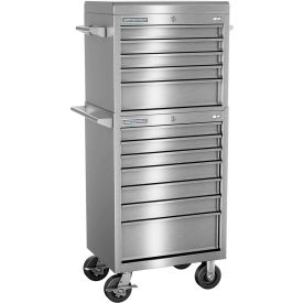 FMPro All Stainless 27"Wx20"Dx66-1/8"H 12 Drawer Chest & Roller Cabinet Combo