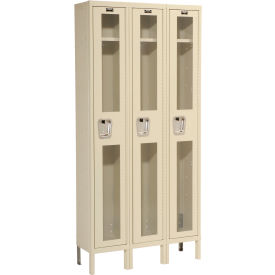 Single Tier 3 Door Safety-View Locker, 12"Wx18"Dx72"H, Tan, Unassembled