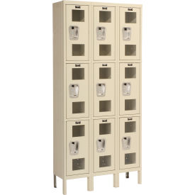 3-Tier 9 Door Safety-View Locker, 36"W x 18"D x 78"H, Tan, Assembled