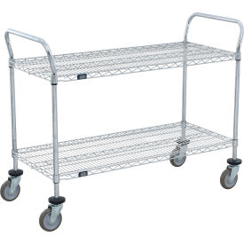 2 Shelf Utility Cart, Chrome, 60"W x 24"D x 39"H, Poly Casters, 4 Swivel