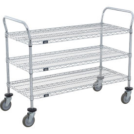 3 Shelf Utility Cart, Chrome, 60"W x 24"D x 39"H, Poly Casters, 4 Swivel