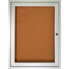 Enclosed Bulletin Board, 1 Door, 36"W x 36"H, Natural Cork/Silver Frame