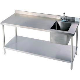 304 Stainless Steel Table, 48 x 30", Right Sink & Galvanized Shelf, 14 Gauge