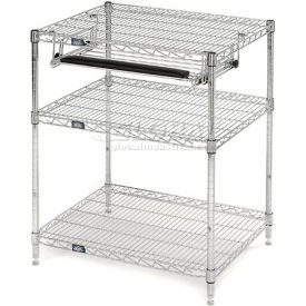 Chrome Wire Shelf Computer Workstation with Keyboard Tray, 30"W x 24"D x 34"H