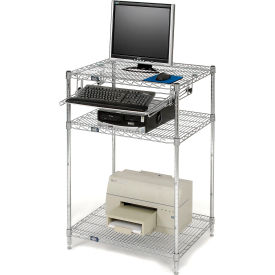 Chrome Wire Shelf Computer Workstation with Keyboard Tray, 30"W x 24"D x 42"H