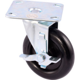 Medium Duty 5" Polyurethane Swivel Plate Caster with Brake - 250 Lb. Cap.